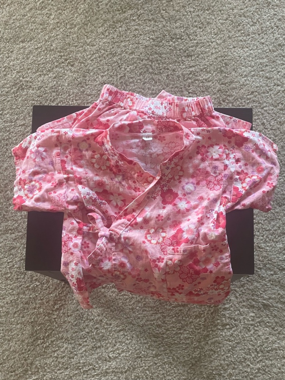 Girls Cotton/Linen Blend Summer Kimono Top and Shorts Set - Pink and Red